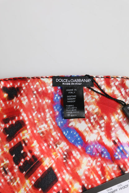 Black Multicolor Print Square Foulard Scarf