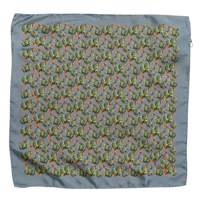 Gray Green Cactus Print Square Foulard Scarf
