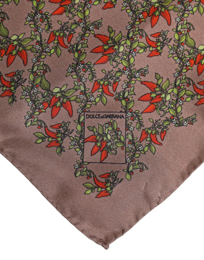 Brown Chilis Silk Square Men Foulard Scarf
