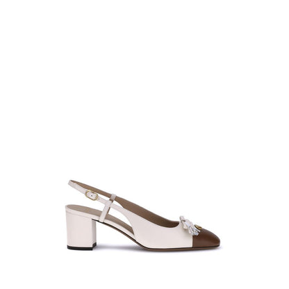 White Calf Leather Bos Taurus Mid Heel Pumps