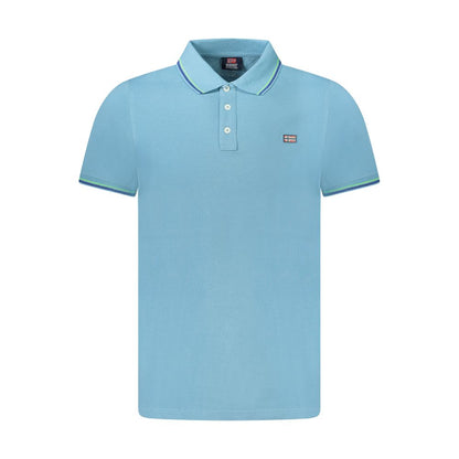 Blue Cotton Men Polo Shirt