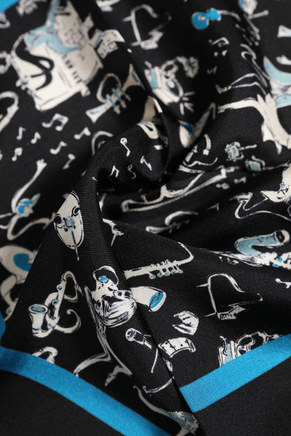 Black Jazz Club Silk Square Men Foulard Scarf