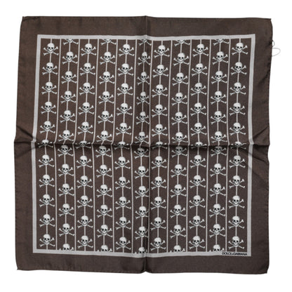 Brown Skull Silk Square Men Foulard Scarf