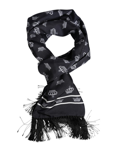Black Silk Crown Fringes Men Foulard Scarf