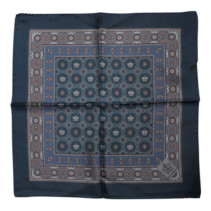 Blue Printed Silk Square Men Foulard Scarf