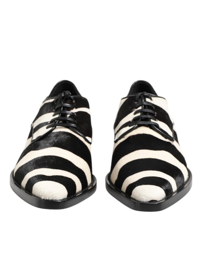Black White Zebra Pony Fur Dress Shoes