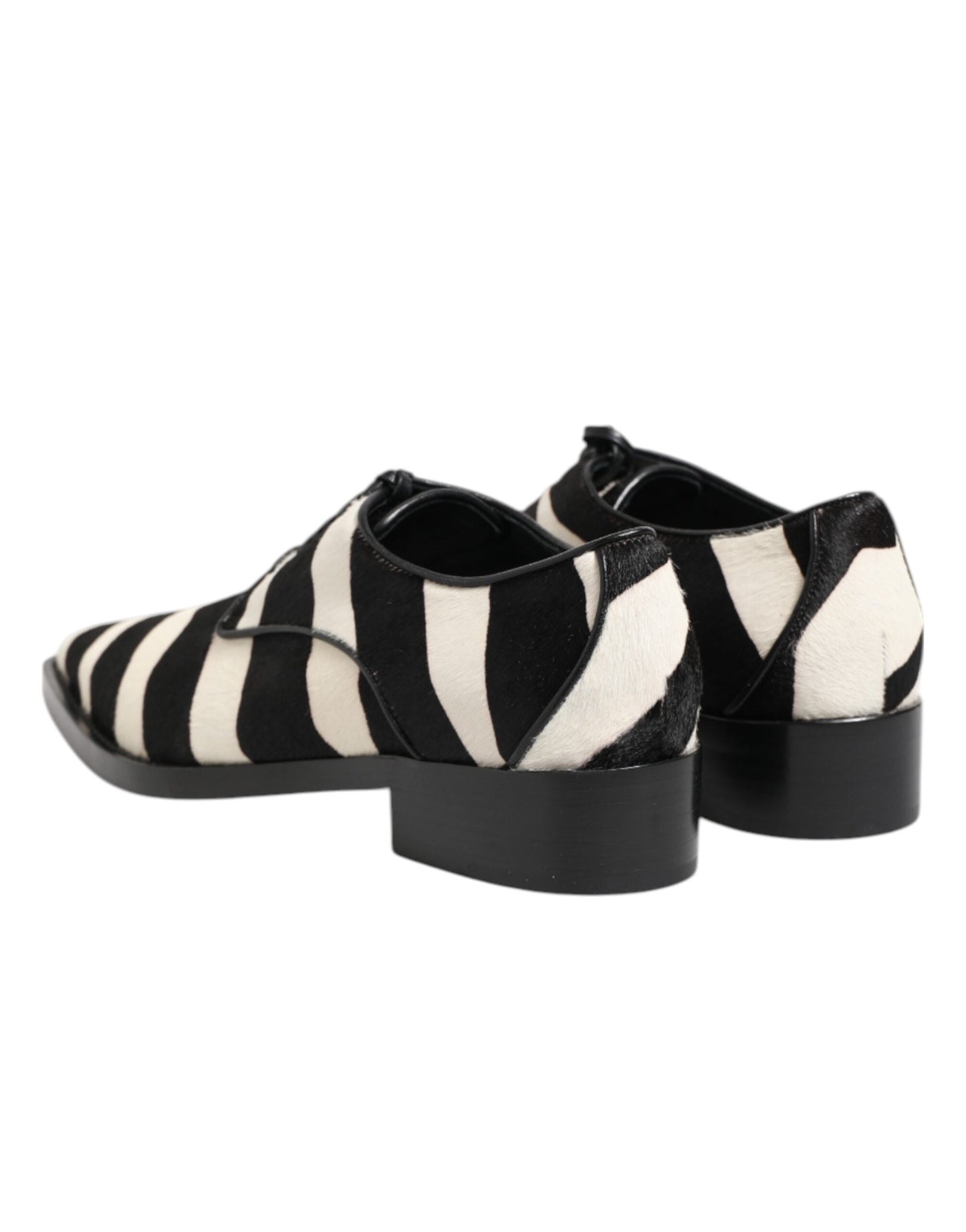 Black White Zebra Pony Fur Dress Shoes