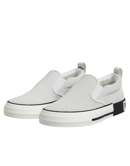 White Dotted Leather Slip On Men Sneakers Shoes