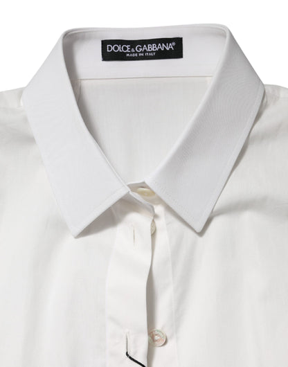White Cotton Short Sleeves Collared Top Shirt