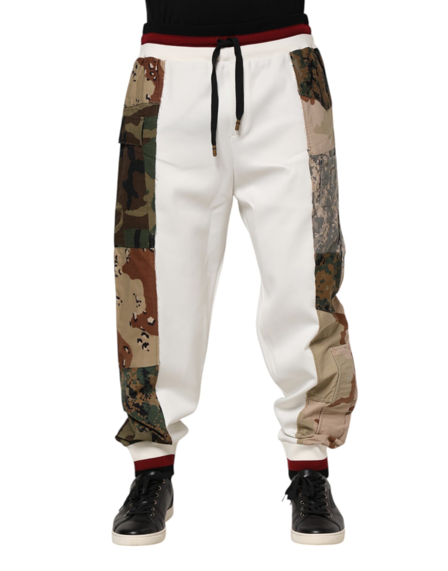 White Patchwork Jogger Pants