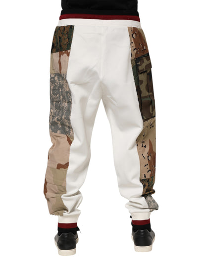 White Patchwork Jogger Pants