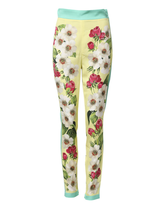 Yellow Silk Floral Leggings Pants
