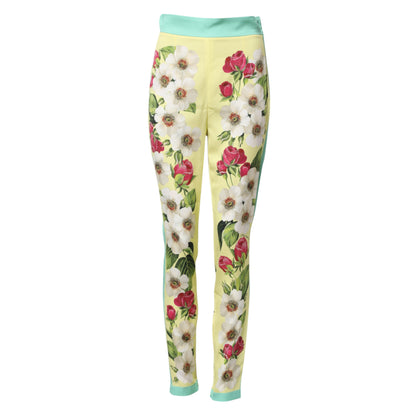 Yellow Silk Floral Leggings Pants