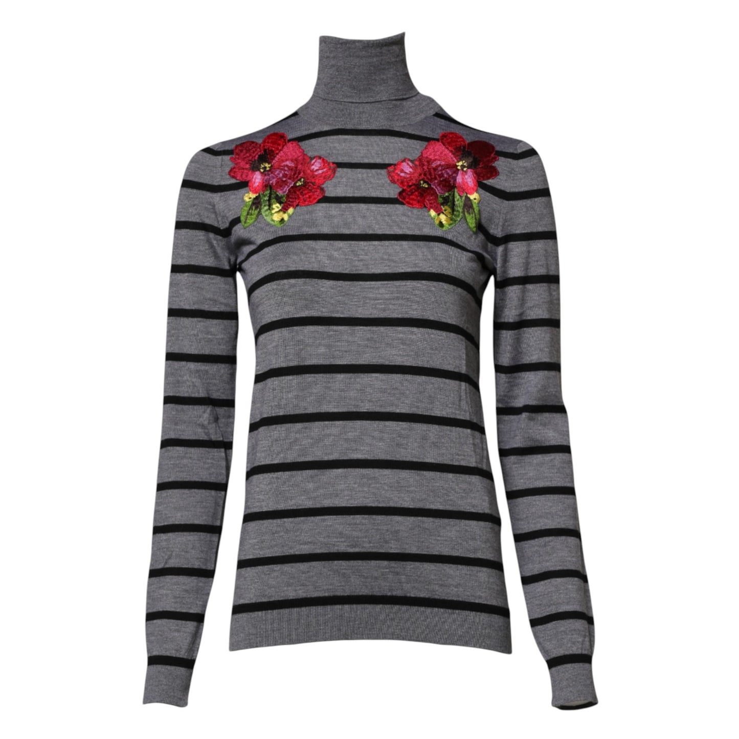 Gray Floral Embroidery Pullover Sweater