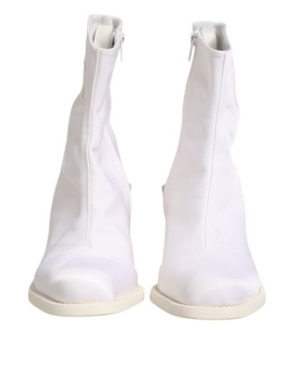 White Square Heel Zip Ankle Boots Shoes