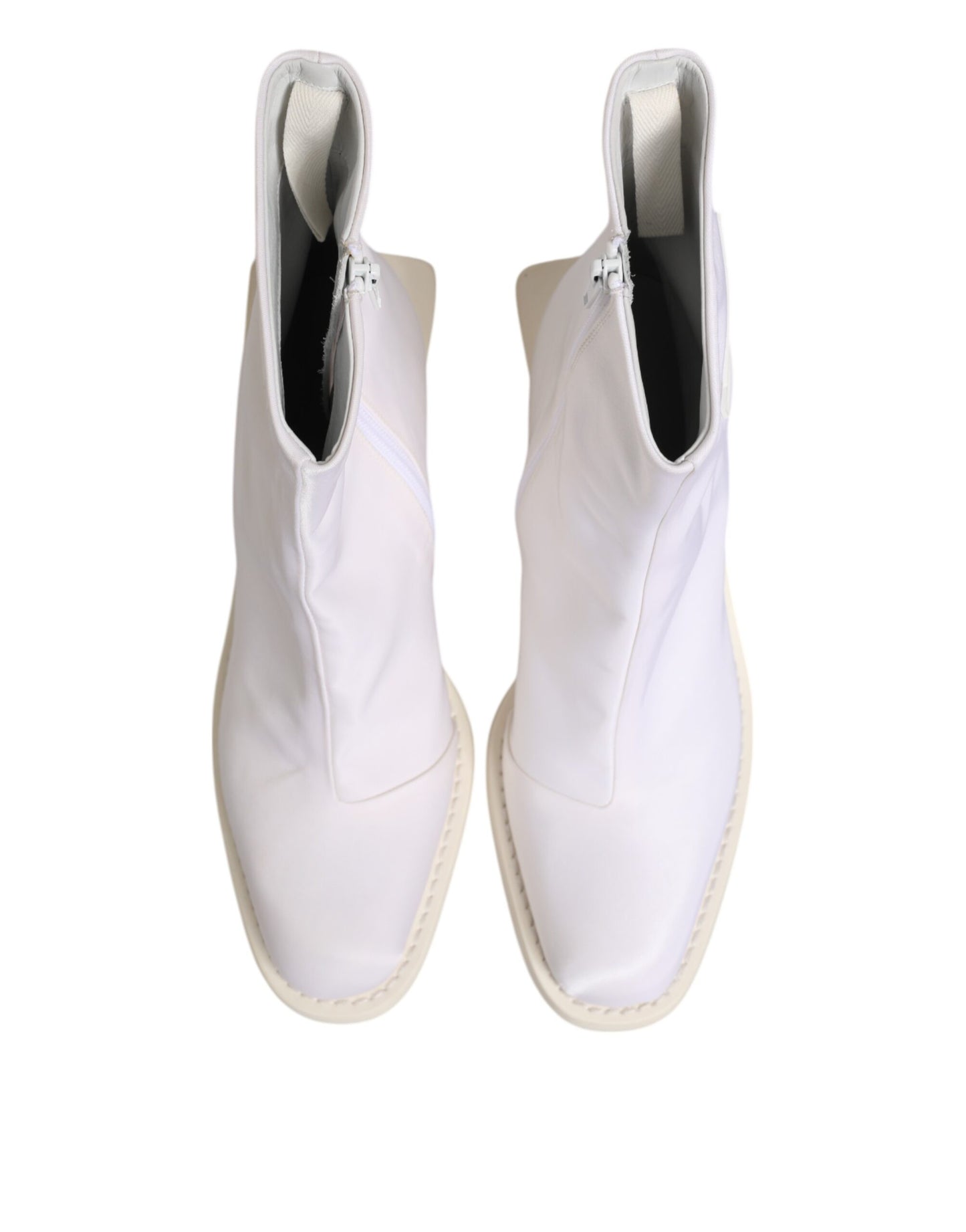 White Square Heel Zip Ankle Boots Shoes