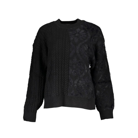 Black Cotton Women Sweater with Turtleneck