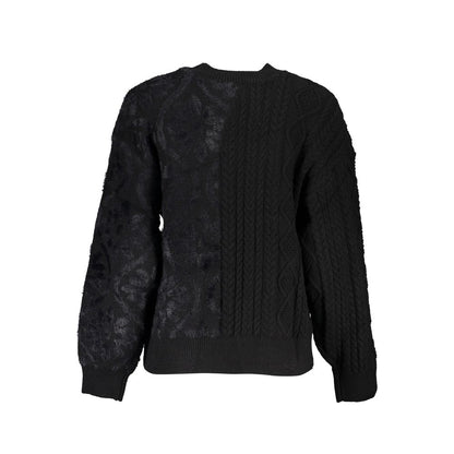 Black Cotton Women Sweater with Turtleneck