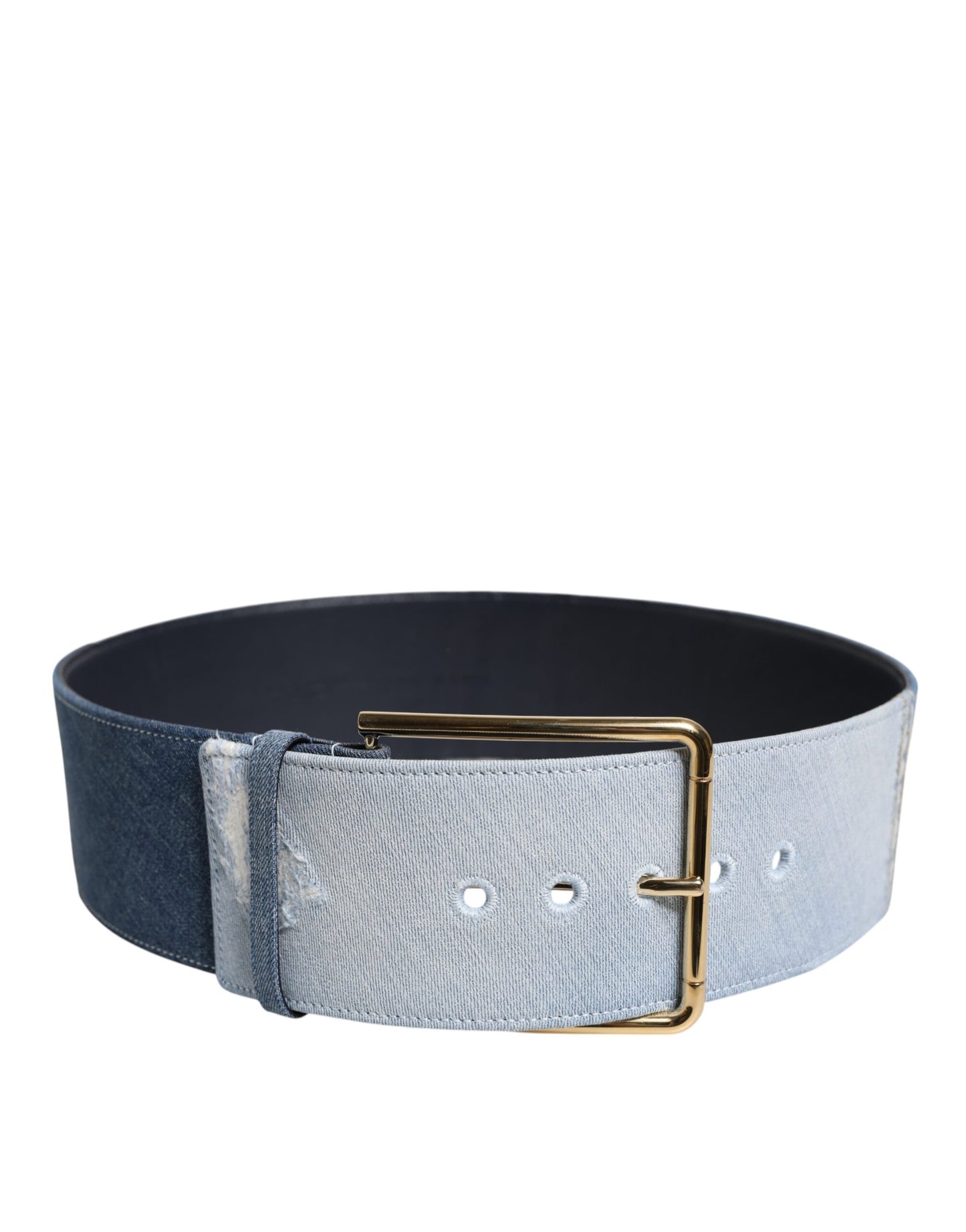 Two Tone Blue Denim Gold Metal Buckle Belt