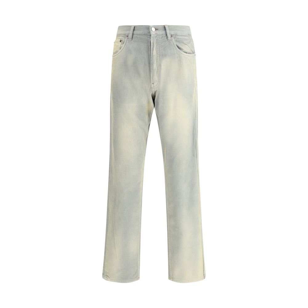 Blue Cotton Casual Pants