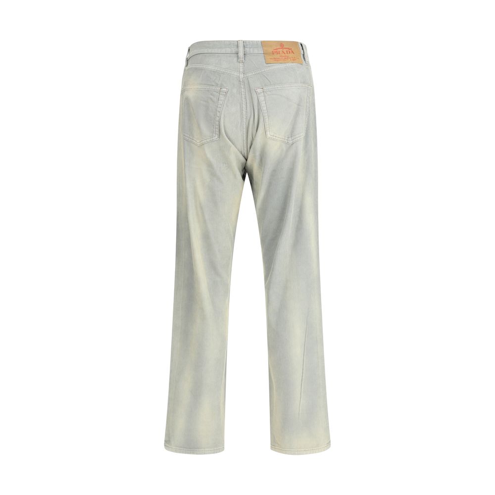 Blue Cotton Casual Pants