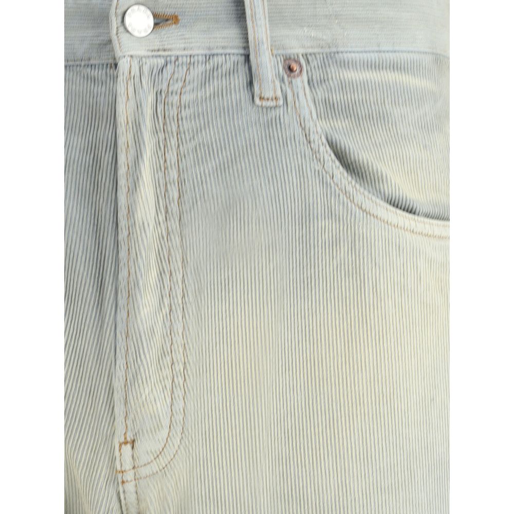 Blue Cotton Casual Pants