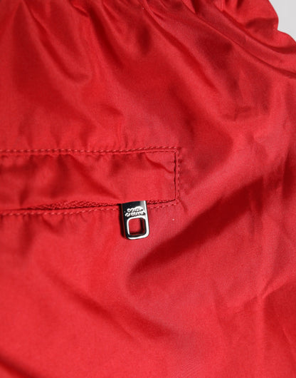 Red Drawstring Beachwear Men Shorts Swimwear