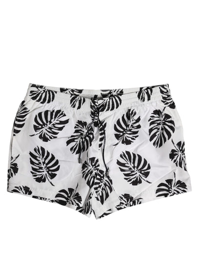 White Black Print Beachwear Shorts Swimwear