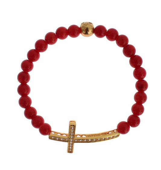 Elegant Gold and Red Coral Beaded Bracelet