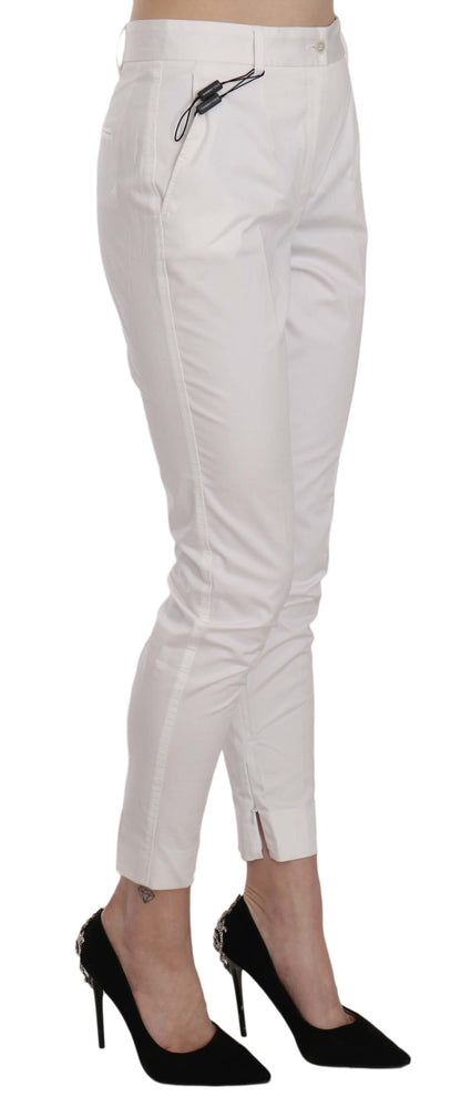 Elegant White Cotton Blend Trousers