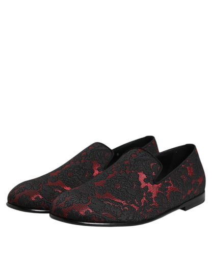 Red Black Jacquard Slip On Men Loafers Shoes