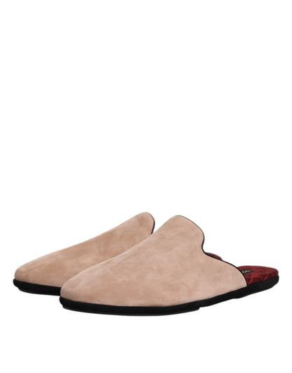 Beige Capra Suede Slides Flat Slipper Shoes