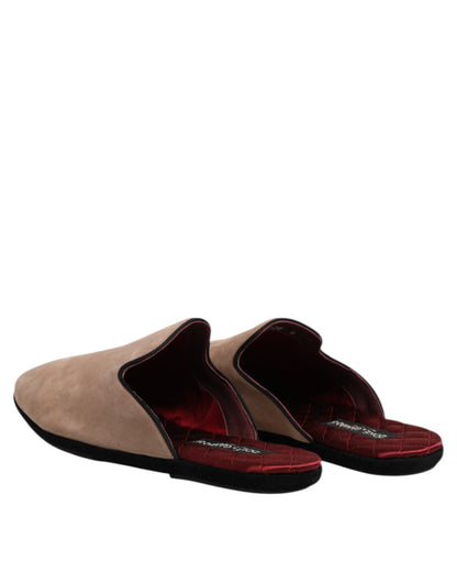 Beige Capra Suede Slides Flat Slipper Shoes