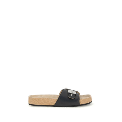Black Calf Leather Bos Taurus Flat Sandals