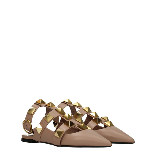 Pink Leather Flat Sandals
