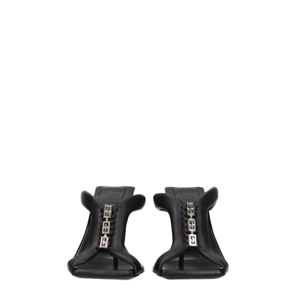 Black Leather Stiletto Heel Sandals