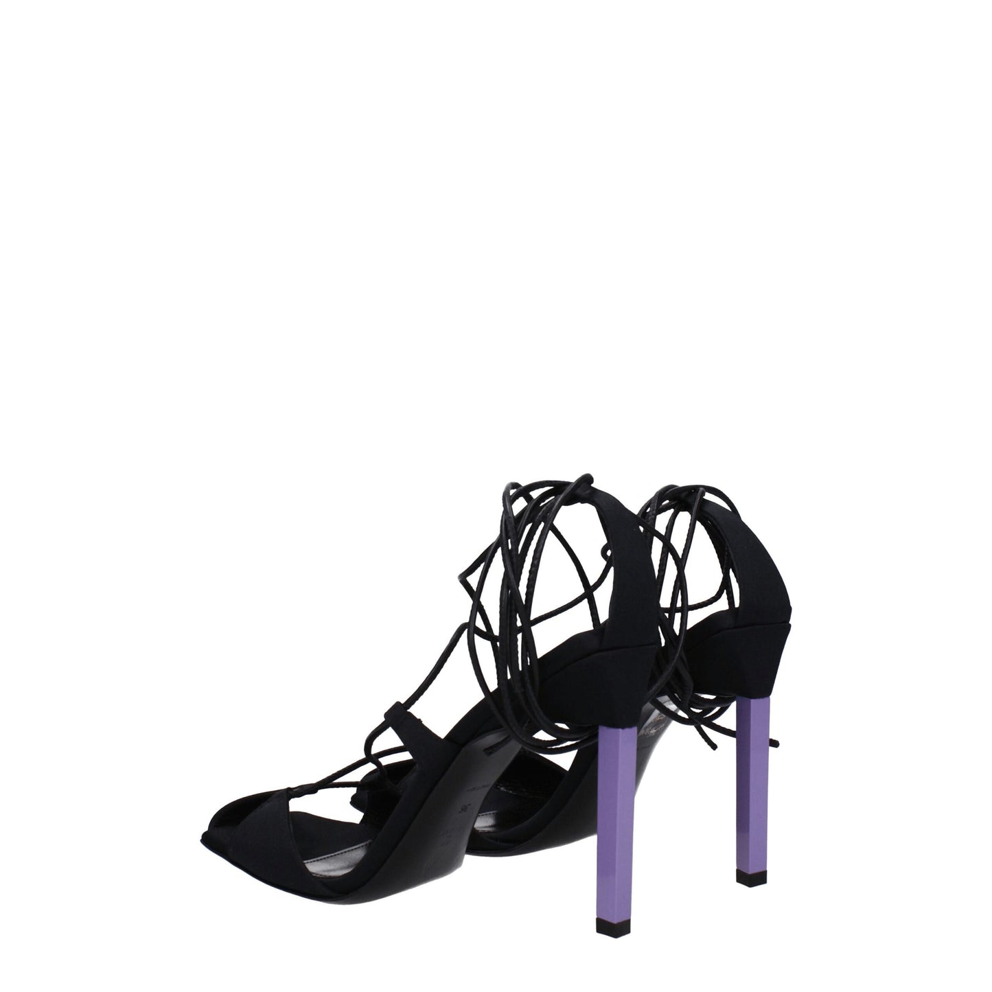 Black Fabric Stiletto Heel Sandals