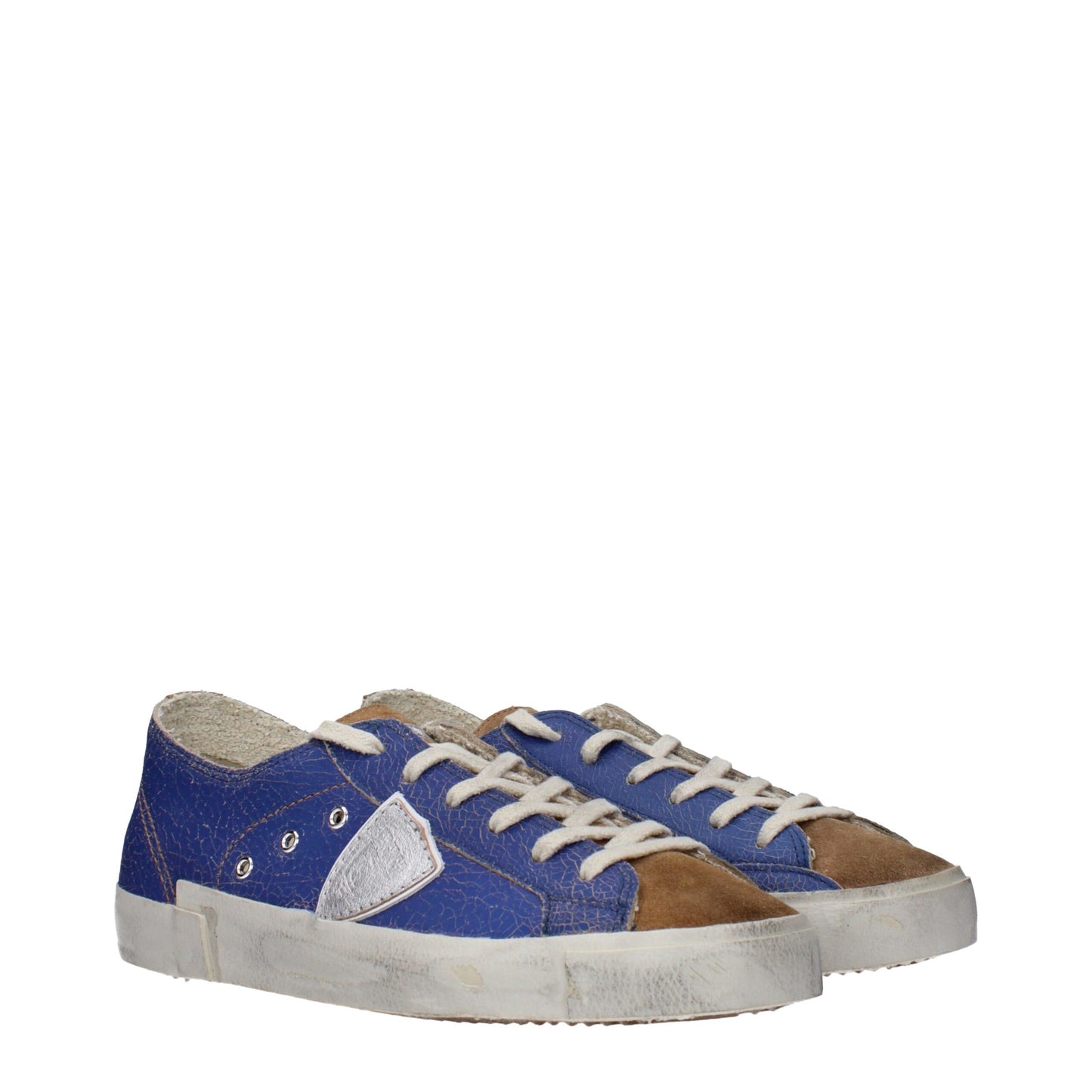 Blue Leather Low Top Sneakers