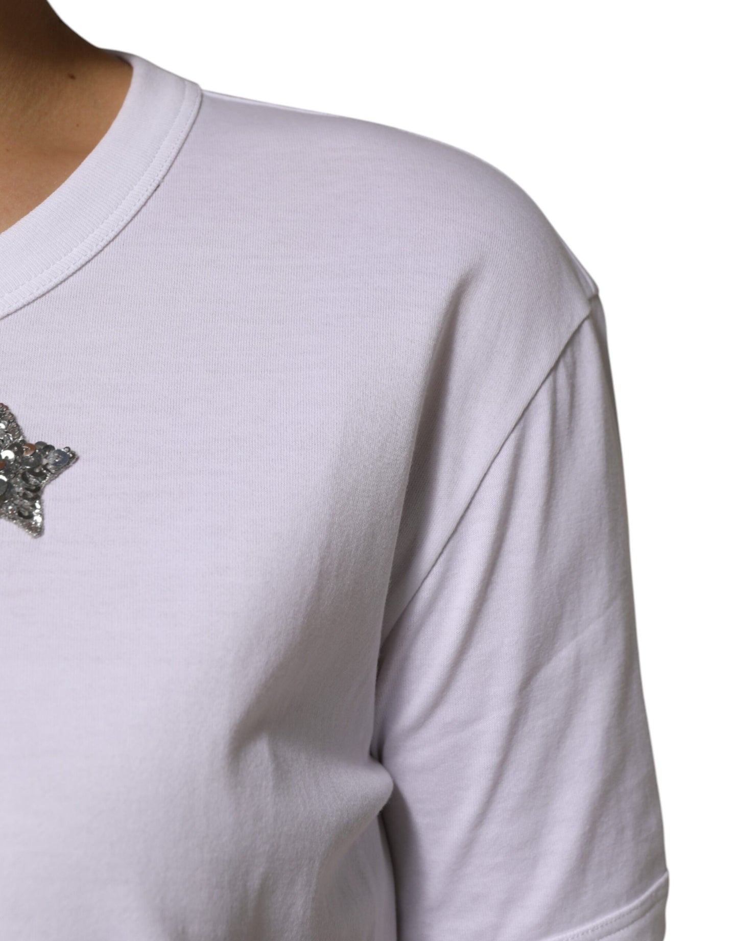 White Cotton Sequin Embellished Top T-shirt