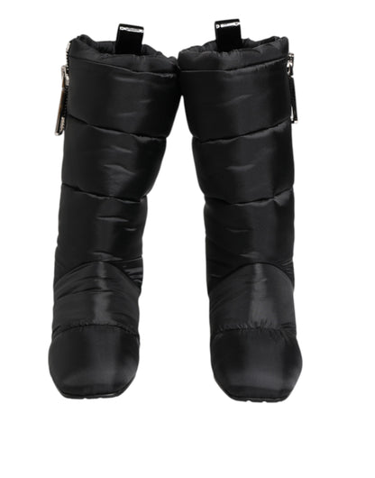 Black Padded Mid Calf Logo Heel Boots Shoes