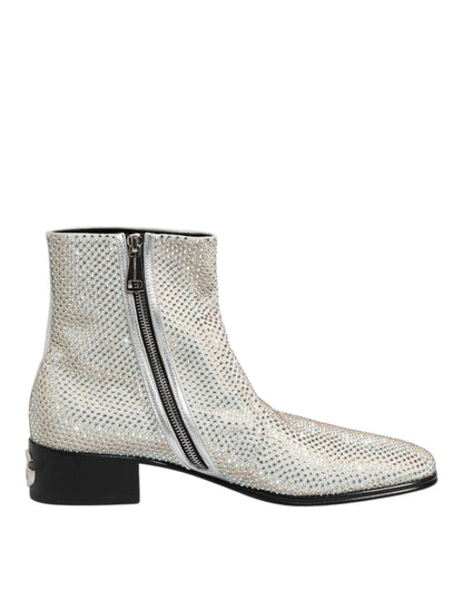 White Strass DG Logo Heels Ankle Boots Shoes