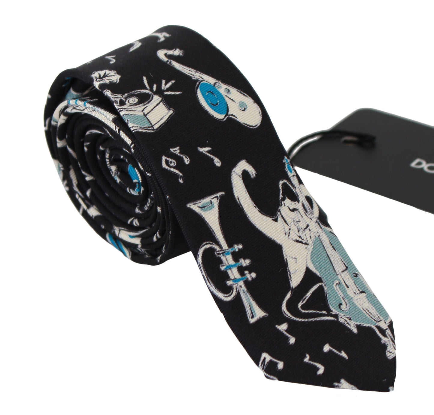 Elegant Black Music Pattern Silk Neck Tie