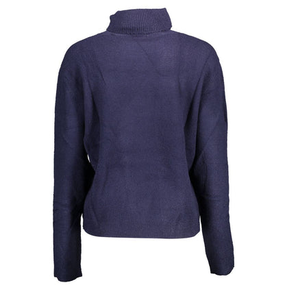 "Blue Acrylic Women Sweater with Turtleneck Detail"