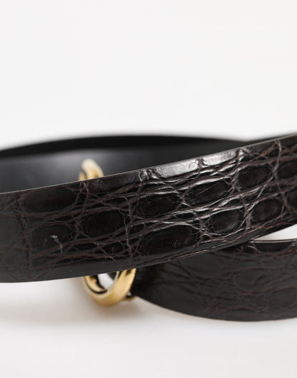 Black Exotic Leather DG Logo Buckle Belt