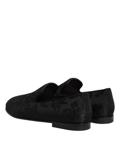 Black Floral Brocade Loafers Men Dress Shoes