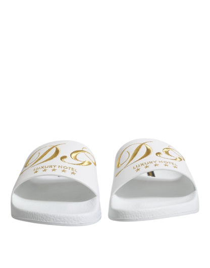 White Leather Slides Sandals Beachwear Shoes