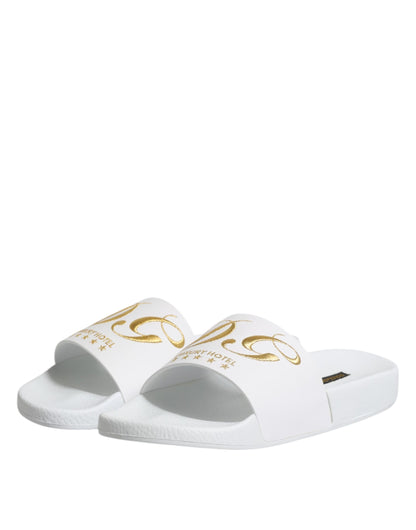 White Leather Slides Sandals Beachwear Shoes