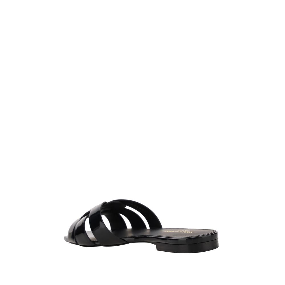 Black Calf Leather Bos Taurus Flat Sandals