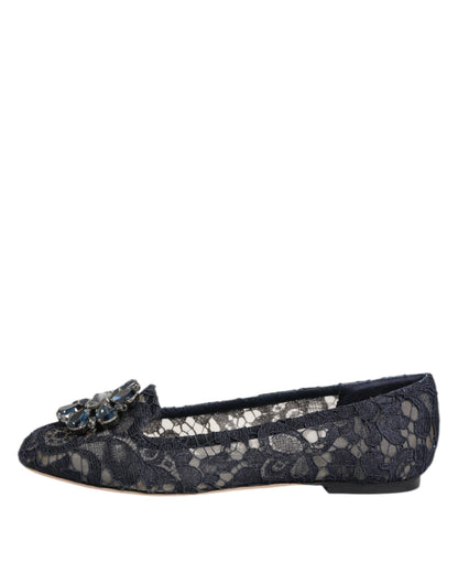 Blue Taormina Lace Crystals Flats Shoes