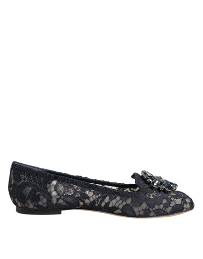 Blue Taormina Lace Crystals Flats Shoes